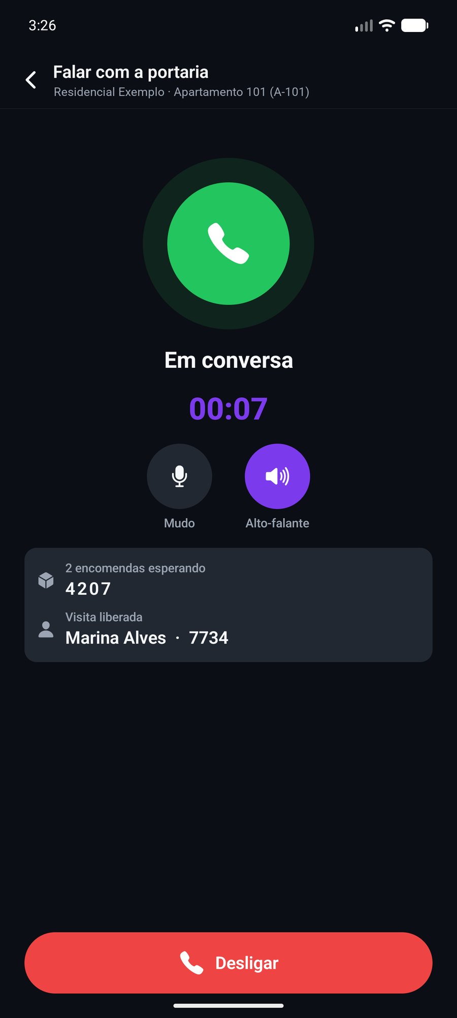 Morador falando com a portaria pelo app